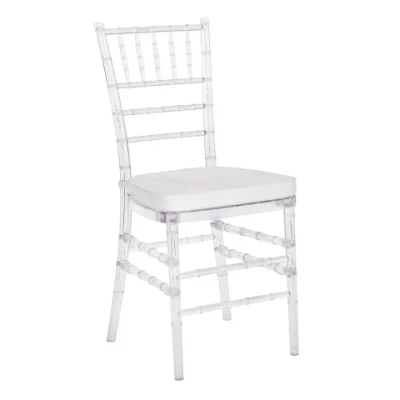  Precio al por mayor barato claro resina plástica Chivari Tiffany Phoenix Napoleón Silla transparente Chiavari Hotel para Bodas