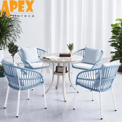  Conjunto de muebles de mesa y silla de restaurante de cuerda tejida para patio al aire libre de aluminio moderno