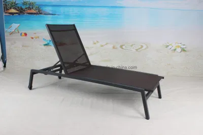 Muebles de piscina playa al aire libre, marco de aluminio con recubrimiento en polvo, tumbona de textileno.