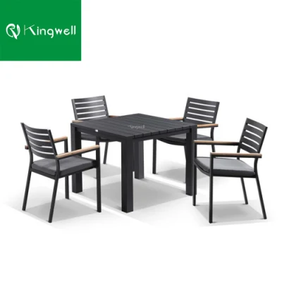 Silla de Comedor exterior de aluminio blanco con madera de teca mesa y un banco