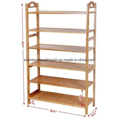 De Alta Calidad Ecológica 6 niveles de almacenamiento de Entrada, Organizador de la esquina de bambú natural Mostrar estante para los zapatos para el hogar