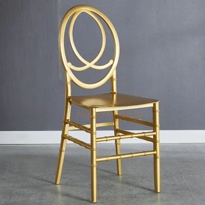 Usa British Flower Back Wedding Gold Round Legs silla de comedor Jardín al aire libre barato aluminio Hierro Metal Bambú Francés Bistro Patio Restaurante silla pila