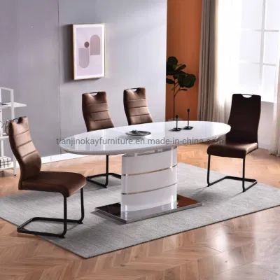 Estilo nórdico precio barato MDF Panel superior mesas y sillas de terciopelo muebles de comedor Mesas de comedor establecer Venta caliente MDF + tapa de cristal mesa de comedor