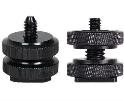 3/8 cierre doble del tornillo metálico del trípode a la zapata de flash Soporte del adaptador