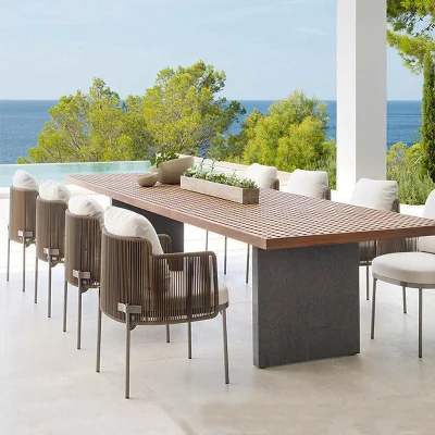 Patio de madera maciza exterior Villa Balcón Ocio Mesa comedor y.. Sillas