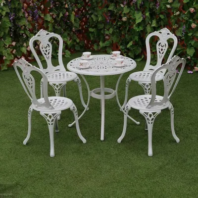 Aluminio fundido Mobiliario de jardín Muebles de patio Girasol 4 Seater Bistro comedor Juego Blanco de colores Jardín Muebles