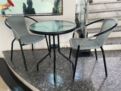 Jardín al aire libre Patio Muebles Ratán mimbre silla pila Bistro 3pcs Conjuntos