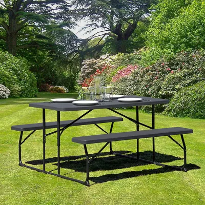 Jardín de grano de madera Patio Camping Parque Picnic Foldable Mesa al aire libre Y silla con banco