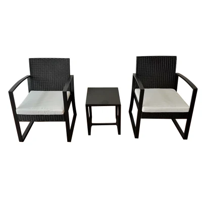La tabla al aire libre muebles 3 piezas de plástico acolchado impermeable Patio conjunto mimbre Rattan