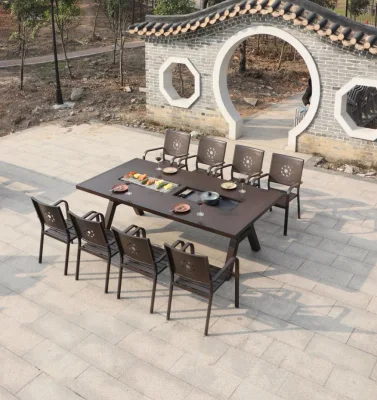 Nordic Aluminum Outdoor Garden Leisure Arts Mesas de barbacoa y sillas De Horno eléctrico de la casa Patio al aire libre Mesa larga