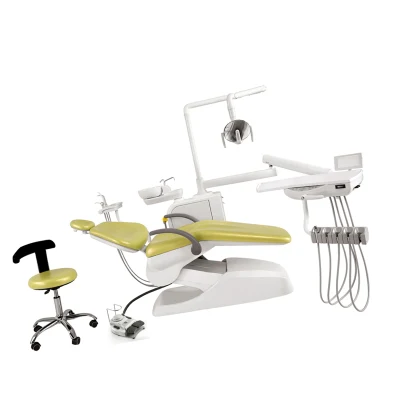 2022 Nueva Economía China mayorista de accesorios portátiles Prosthodontics Foshan LED Cuero Sillon Suntem Unidad Dental Presidencia armazón de aluminio