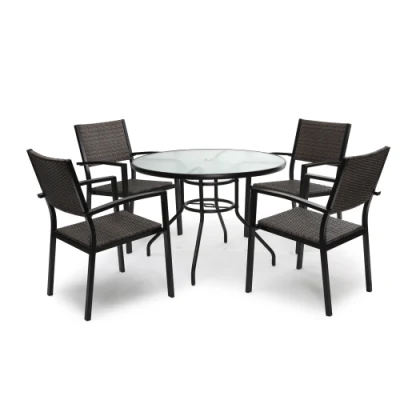  Un estilo moderno mobiliario de jardín al aire libre, se establece con silla de comedor Mesa Redonda para 5 PCS conjunto personalizable