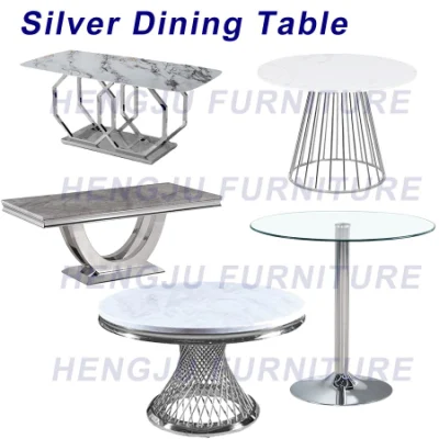 El Lujo moderno restaurante juego de mesa y silla de acero inoxidable muebles mesa de comedor rectangular con tapa de cristal o mármol mármol