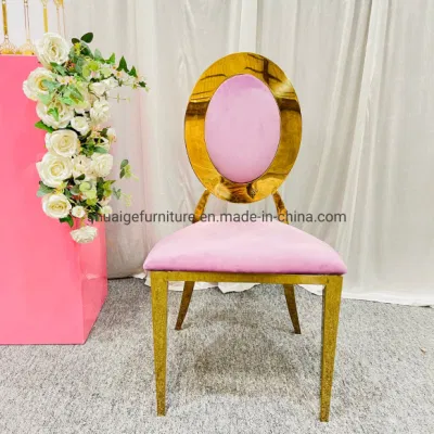 Precio barato Rosa Velvet Cojín Oro Acero inoxidable silla de boda