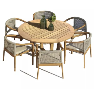  De alta calidad personalizado estilo nórdico Mesa redonda de madera de teca Muebles de jardín silla Set