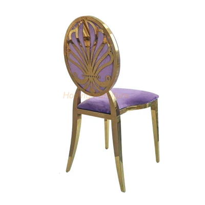 Muebles modernos de Camping Boda Nuevo Modelo de Cena Mesa y Sillas Velvet Round Back silla de comedor de boda de acero inoxidable Silla de camping