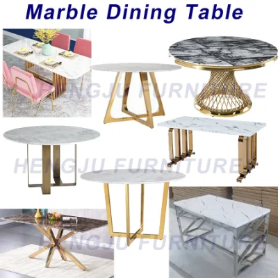 El Lujo moderno restaurante juego de mesa y silla de acero inoxidable muebles mesa de comedor rectangular con tapa de cristal o mármol mármol