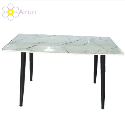  Diseño de lujo de mármol italiano Redonda tapa de cristal mesa de comedor con patas de metal