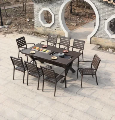 Nordic Aluminum Outdoor Garden Leisure Arts Mesas de barbacoa y sillas De Horno eléctrico de la casa Patio al aire libre Mesa larga
