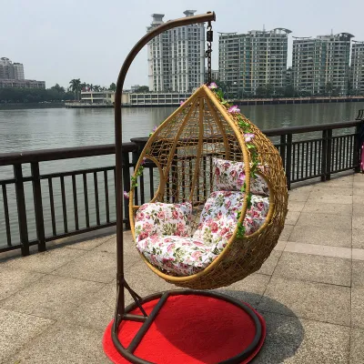 Fabricante de muebles de patio colgante de Rattan silla oscilante con soporte de metal