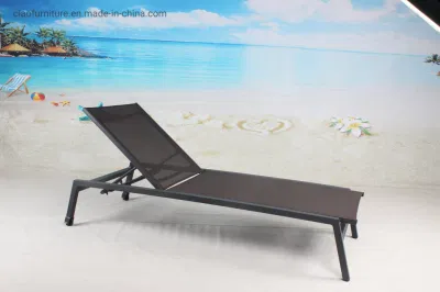Muebles de piscina playa al aire libre, marco de aluminio con recubrimiento en polvo, tumbona de textileno.