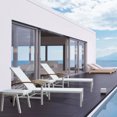 Silla de salón al aire libre Chaise, salón de aluminio Rattan Chaise para césped, playa, terraza, baños de sol junto a la piscina