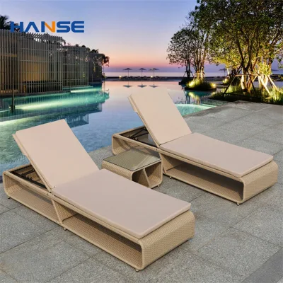 Piscina exterior Sillas de salón Mobiliario de jardín Patio Ratán ajustable Sol Tumbonas para Hoteles de Playa