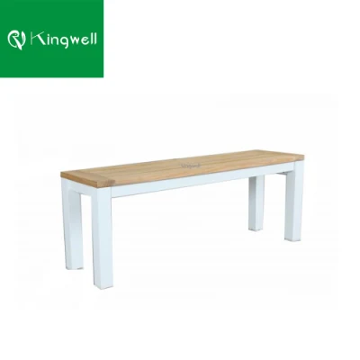 Silla de Comedor exterior de aluminio blanco con madera de teca mesa y un banco