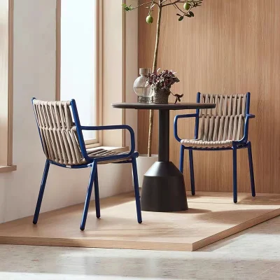  Jardín al aire libre Muebles de aluminio Patio Bistro cuerda Weaving silla y.. Juego de tablas