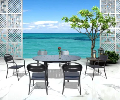 Casa moderna Villa exterior Negro aluminio silla Jardín Muebles comedor Juego de tablas