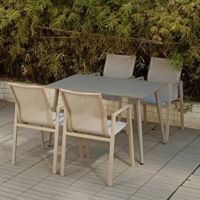 Fábrica de suministro moderno Jardín Patio Muebles 9-Piece aluminio comedor al aire libre Conjunto con Ceramic-Top y mesa comedor extensible