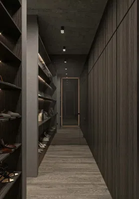 Estilo de lujo Vestidores Armarios de cristal tintado con armarios de almacenamiento de zapatos