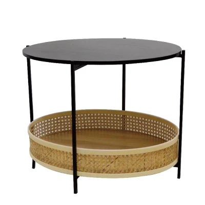 La vida moderna habitación jardín Rattan Mesa redonda de madera maciza mesa de café mesa lado diseñador