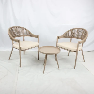 Venta caliente 3 piezas Muebles de jardín conjunto Balcón al aire libre aluminio Mesa de café y sillas de comedor de cuerda