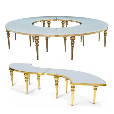  Comercio al por mayor Luxuary Golden usado de acero inoxidable mesas y sillas para banquetes