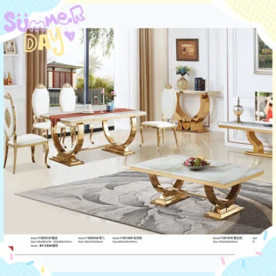  Moderno conjunto de mesa de mármol templado de vidrio ovalado cuadrado redondo Mobiliario de silla de boda bola de hogar 10248 asientos personas Acero inoxidable Mesa de comedor
