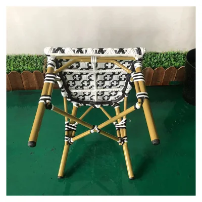Exterior Comercial PE Ratán Rope tejido aluminio imitar Patio Negro Silla de café
