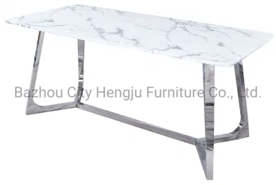  El Lujo moderno restaurante juego de mesa y silla de acero inoxidable muebles mesa de comedor rectangular con tapa de cristal o mármol mármol