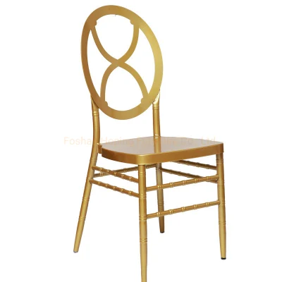Usa British Flower Back Wedding Gold Round Legs silla de comedor Jardín al aire libre barato aluminio Hierro Metal Bambú Francés Bistro Patio Restaurante silla pila