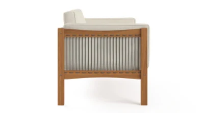 China Mayorista de fábrica de diseño moderno patio jardín Salones de madera con tela acolchada nórdico contemporáneo fácil sofá de madera de exterior