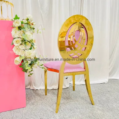 Precio barato Rosa Velvet Cojín Oro Acero inoxidable silla de boda