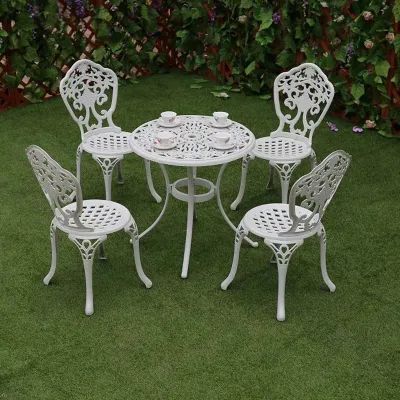 Aluminio fundido Mobiliario de jardín Muebles de patio Girasol 4 Seater Bistro comedor Juego Blanco de colores Jardín Muebles