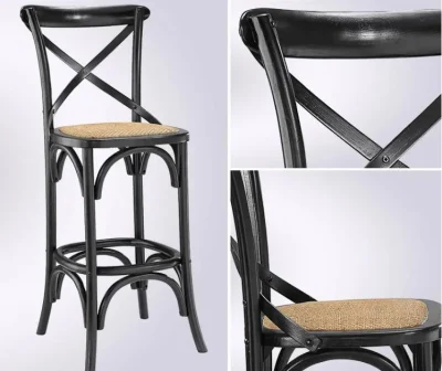 Venta al por mayor moderno caliente Madera Cross Back Bar silla de ratán (ZG25-002)