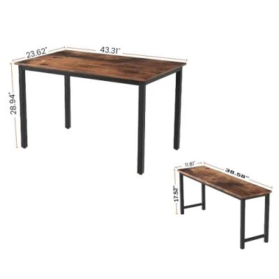 Acero y madera mesa de comedor con 2 bancos