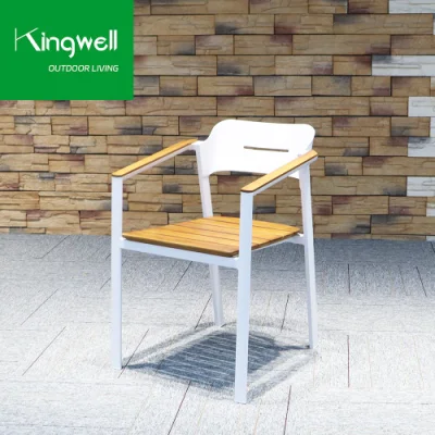 Muebles de exterior Juego de comedor de madera de teca con marco de aluminio para patio y sillas de jardín.