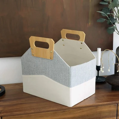  Bandejas de almacenamiento plegables Cesta de almacenamiento desmontable con bandeja de mangos de bambú Caja de estante para armario de estantes y sala de estar