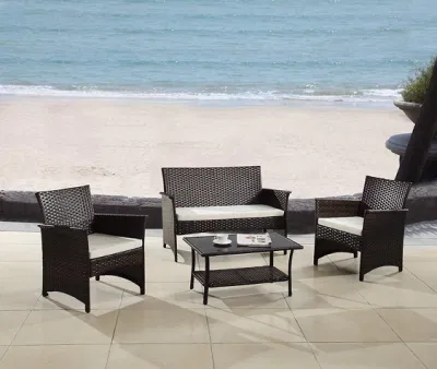 Jardín moderno al aire libre, Patio asiento de 4 piezas - Gris, Espresso Sofá de mimbre conjunto de Muebles (Espresso) exterior Ratán Conjuntos de Muebles