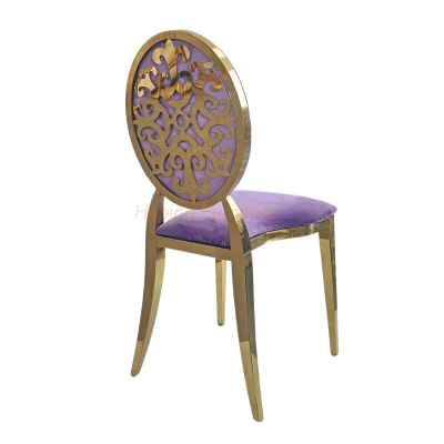 Muebles modernos de Camping Boda Nuevo Modelo de Cena Mesa y Sillas Velvet Round Back silla de comedor de boda de acero inoxidable Silla de camping