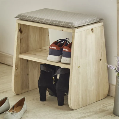  Entrada pasillo taburete de madera rústico de zapatos, pasillo pared soporte almacenamiento armario bastidor de zapatos, Rubberwood Shoe Change con cojín de asiento suave