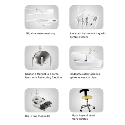 2022 Nueva Economía China mayorista de accesorios portátiles Prosthodontics Foshan LED Cuero Sillon Suntem Unidad Dental Presidencia armazón de aluminio